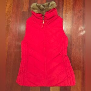Talbots red puffy vest with fur collar